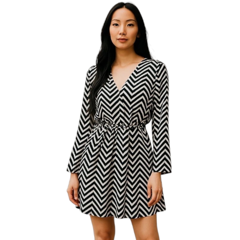 Express chervon stripe faux wrap long sleeve mini dress size S/P